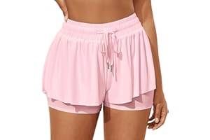 GOBLES Women's Summer High Wide Waistband 2 in 1 Butterfly Workout Athletic Tennis Shorts