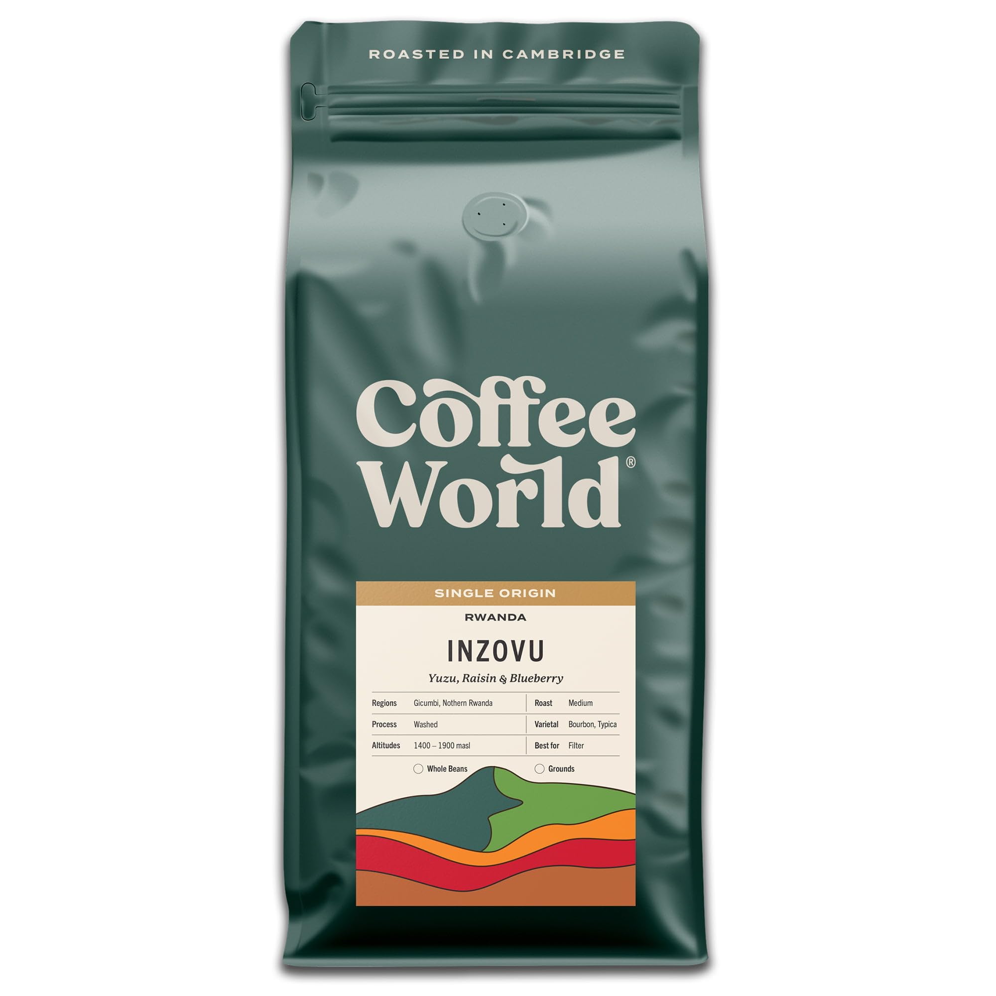 Coffee World, Rwanda Inzovu Single Origin, Roasted in Cambridge, Whole Coffee Beans, Retail Bag (1kg)