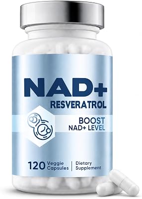 Suplemento de NAD+, 1500 mg de NAD e 250 mg de Trans-Resveratrol por porção, NAD Resveratrol para Suporte à Energia Celular, Vitalidade Diária e Envelhecimento Saudável, 120 Cápsulas Vegan