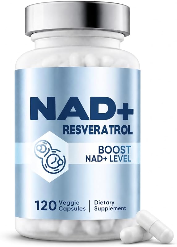 Suplemento de NAD+, 1500 mg de NAD e 250 mg de Trans-Resveratrol por porção, NAD Resveratrol para Suporte à Energia Celular, Vitalidade Diária e Envelhecimento Saudável, 120 Cápsulas Vegan