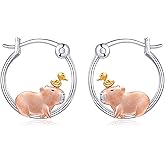 925 Sterling Silver Animal Hoop Earrings Collection, Sloth/Capybara/Pug Designs, Hypoallergenic Small Hoops for Women, Cute Pet - Themed Jewelry Set