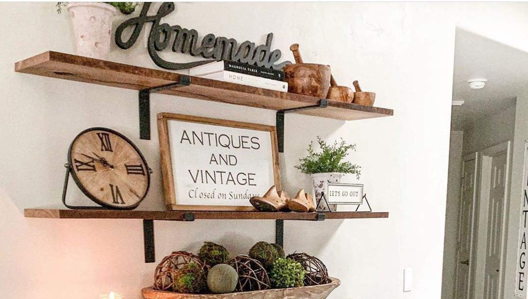 1/4" Thick Heavy-Duty Shelf Brackets - Rustic Modern Farmhouse Iron Metal Wall Floating Brace Support with Lip for DIY Open Shelving - Includes Hardware - Multiple Sizes Available 4-PK (7.25"): Home Improvement