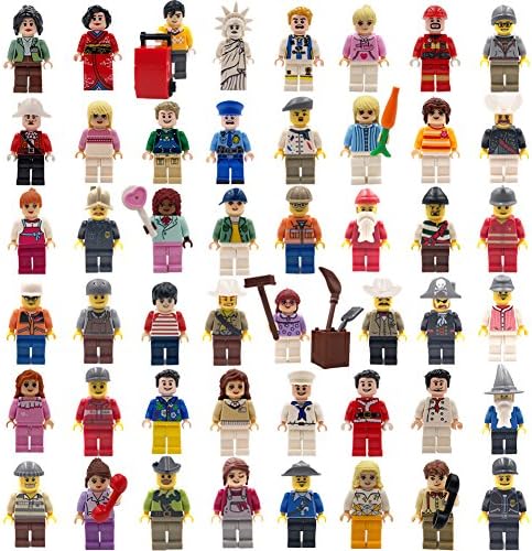 Minifigures Set of 48 with 11 Minifigures Accessories - Unassembled Building Bricks Toy Set Colorful Mini Community People Kit for Kids