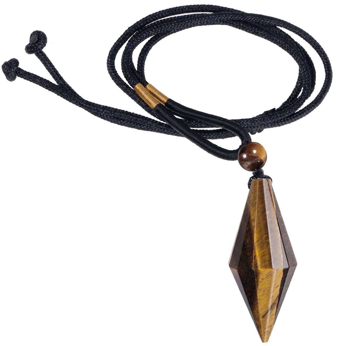 Nupuyai Tiger's Eye Crystal Point Necklace for Women Men, Faceted Stone Pendulum Pendant with Adjustable Cord 65cm