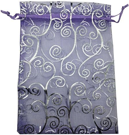 YIJUE Drawstrings Organza Gift Candy Bags Wedding Favors Bags (5"x7", Purple with Silver)