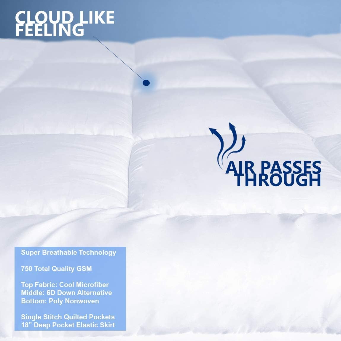 Pure Brands Mattress Topper and Pad Cover, Extra Thick | Luxury Down Alternative Pillow Top Cooling Bed Topper | Ultra Plush and Hypoallergenic Mattress Protector | 18 Inch Deep Pocket | Full Size: Home & Kitchen