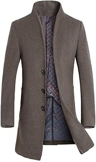 Lavnis Men's Trench Coat Long Wool Blend Overcoat Slim Fit Down Topcoat