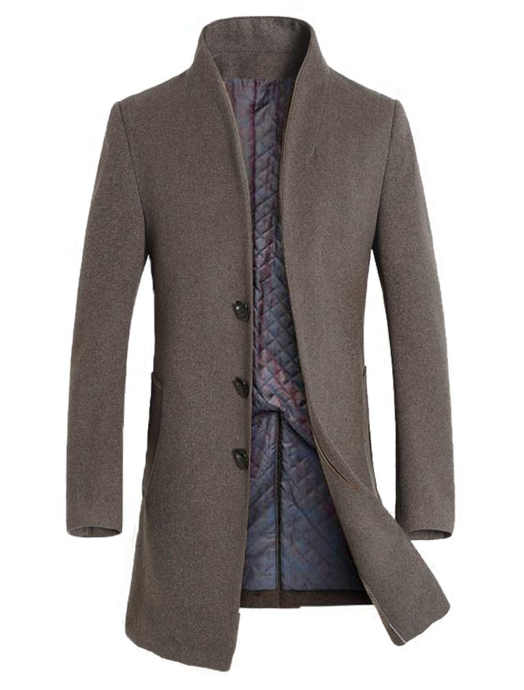 Lavnis Men's Trench Coat Long Wool Blend Overcoat Slim Fit Down Topcoat