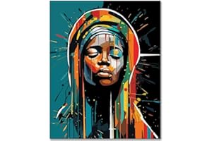Rebotipy Paint by Numbers Kit for Adults, Virgin Mary Paint by Numbers, Urban Street Art Style Adult Paint by Numbers Kits on Canvas, 16X20 Inch Sunset Paint by Numbers for Adults Beginner Kids