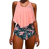 OMKAGI Women's Palm Leaf Strapless High Cut Bikini Set Bathing Suit