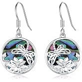 CUOKA MIRACLE Dragonfly Lotus Earring for Women 925 Sterling Silver Abalone Shell Dangling Earrings Dragonfly Earring Lotus Earrings for Women Mom on Birthday Mother's Day Anniversary Christmas