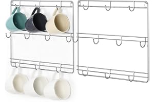 MOOACE Mug Rack Cup Holder, 3-Tier Metal Wall Mounted Coffee Mug Storage Rack with 10 Hooks, Cup Display Organizer for Coffee