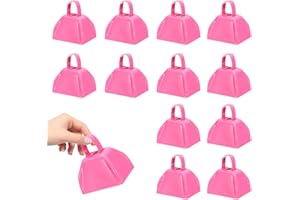 HEYLEAYAR 3Inch Cowbells for Sporting Events,12Pcs Metal Cow Bells Bulk Loud Noise Makers Cow Bell with Handle for Cheering Football Games Spirit Marathon Weddings Party Noisemakers, Pink