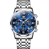 OLEVS Mens Watches Luxury Big Face Waterproof Stainless Steel Analog Quartz Multifunctional Luminous Date Two Tone Fashion Dress Wrist Watches for Man