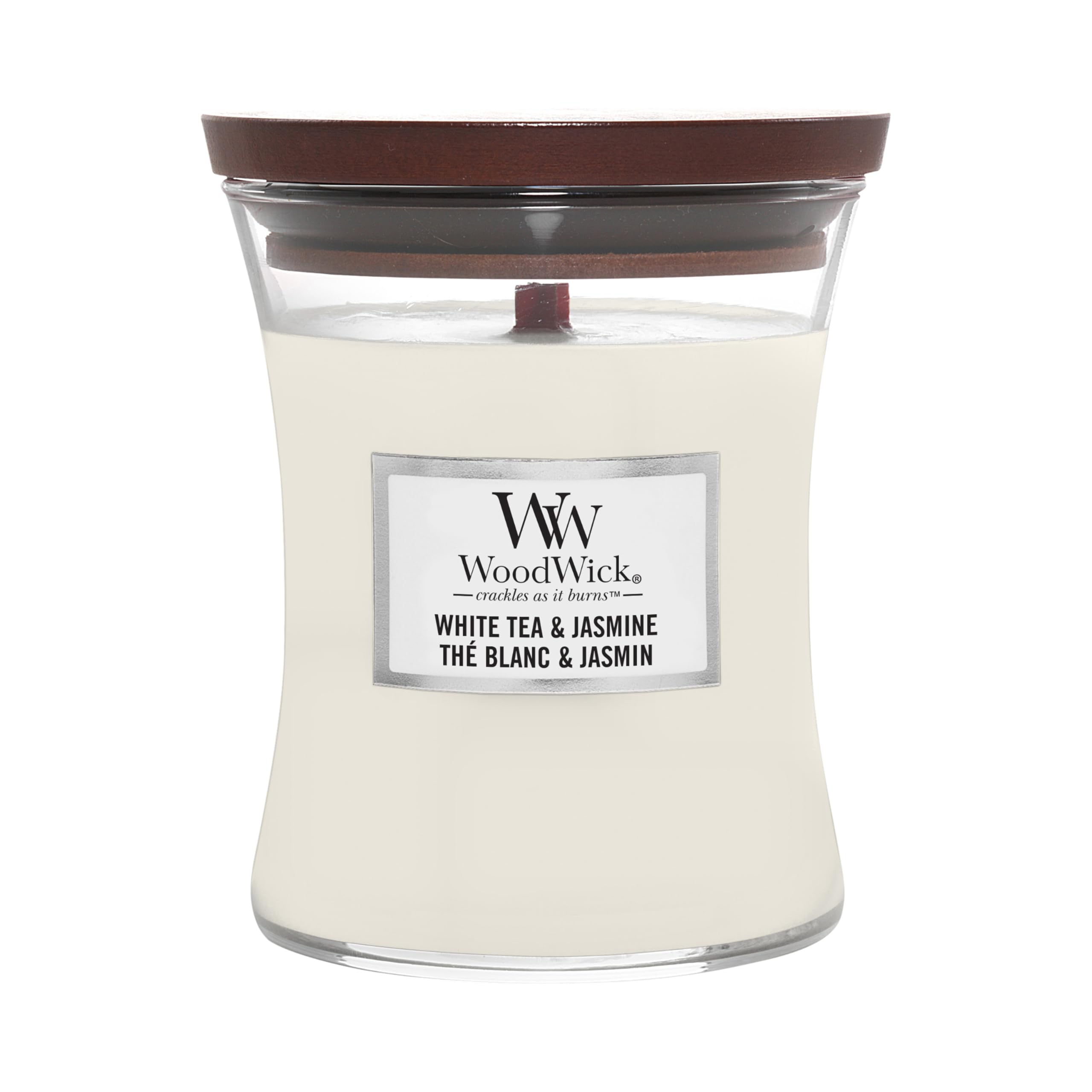 WoodWick Medium Hourglass Scented Candle | White Tea & Jasmine | with Crackling Wick | Burn Time: Up to 60 Hours | Gifts for Women