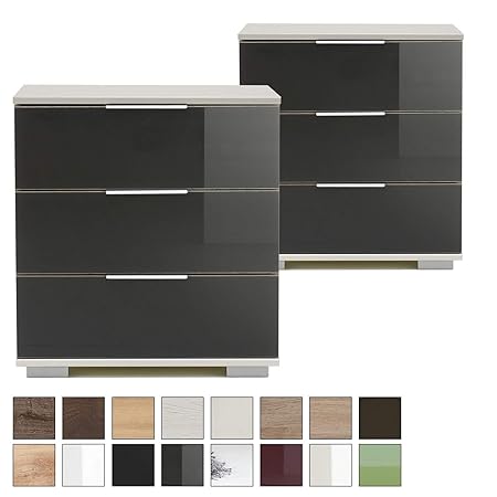 Nachtschrank NIGO auch für Boxspringbett geeignet (Höhe 58 cm), Nachtkommode, Holz (MDF) oder Glas, BxHxT: 52 x 58 x 38 cm, 3