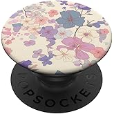 Beige Purple Pink Floral Pattern PopSockets Adhesive PopGrip