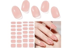 DUKASOU Semi Cured Gel Nail Strips, 28 pcs Gel Nail Strips Work with Any UV Lamp, Long Lasting Gel Nail Stickers Full Nail Wraps, Salon Quality, Easy to Apply for Wedding(Sakura Powder)
