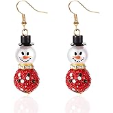 Snowman Earrings for Women Dainty Crystal Snowman Dangle Earrings Red Green Christmas Pearl Earrings Christmas Holiday Jewelry Gifts Costume Accessories