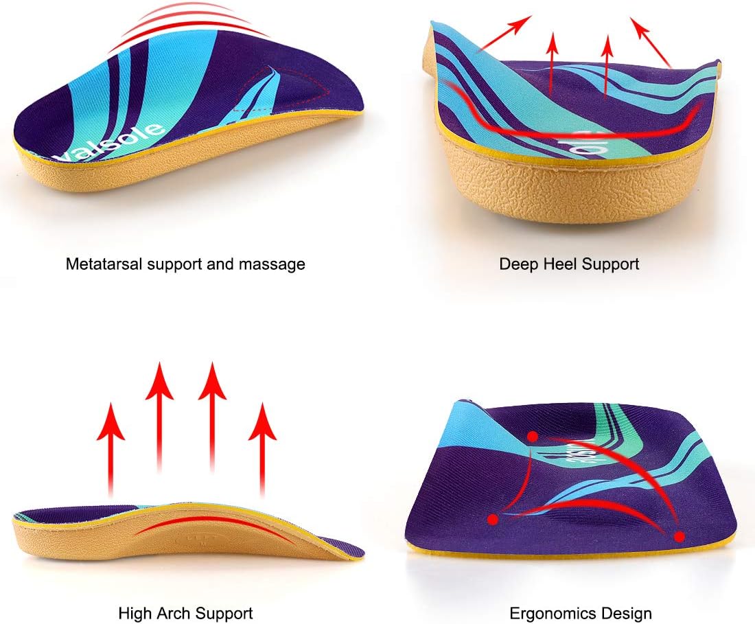 VALSOLE 3/4 Length Plantar Fasciitis & Arch Support Shoe Inserts Insoles for Men & Women – Best Original Orthotics for Flat Feet, Over-Pronation, High Arch//All-Day Relief Heel Spur Pain: Health & Personal Care
