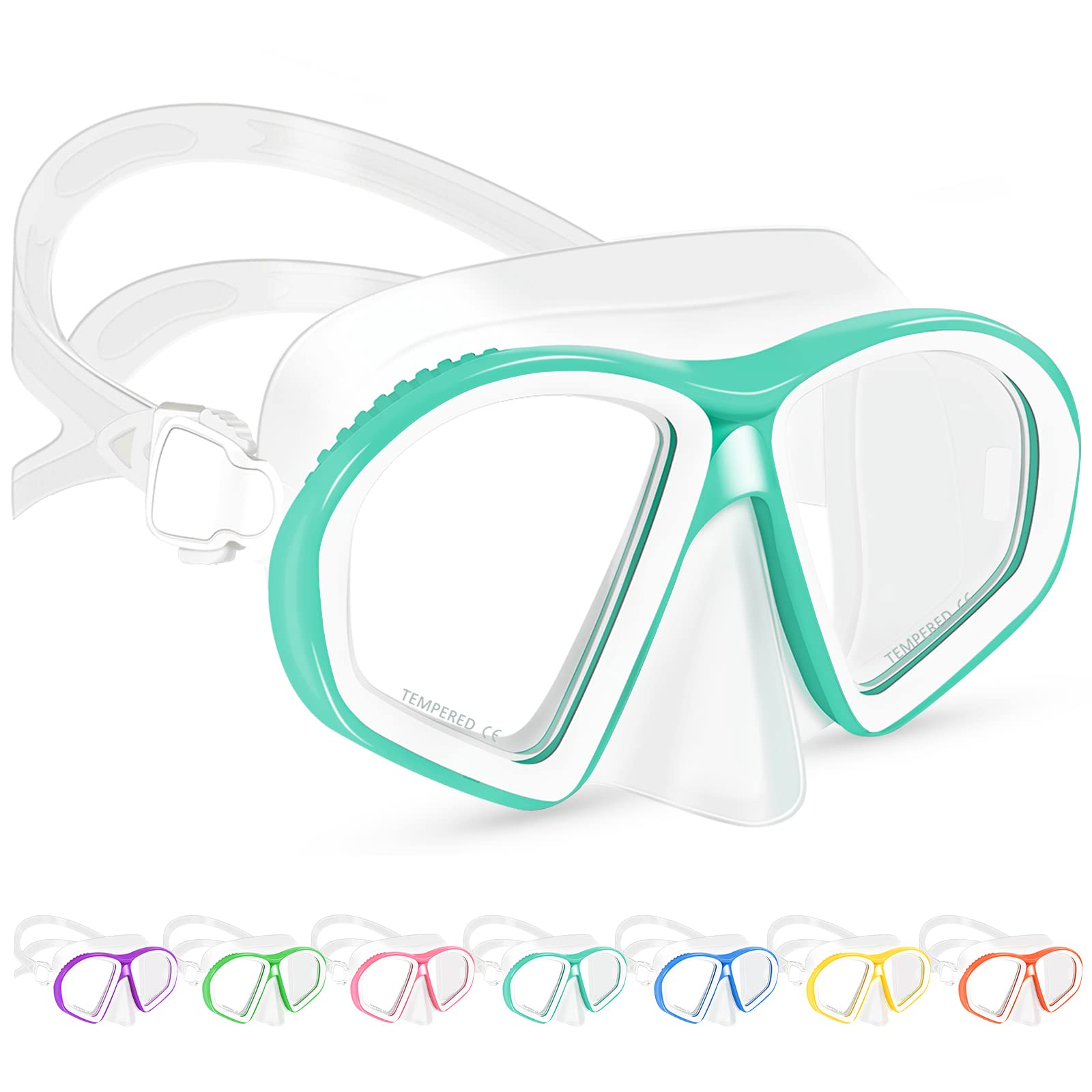 Supertrip Kids Swimming Goggles, Tempered Glass Kids Goggles with Nose Cover, Swim Goggles Diving Mask Snorkel Mask for Kids 6-14, lake blue