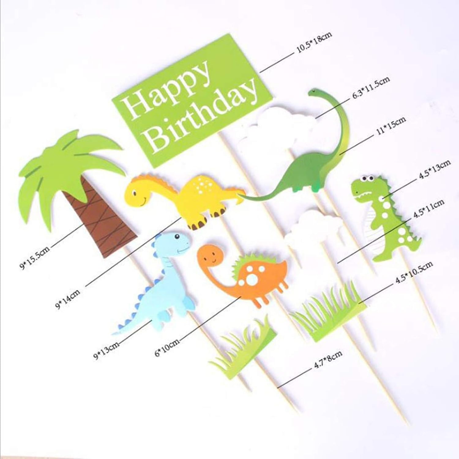 10 Pieces Dinosaur Cupcake Toppers, Dinosaur Party Supplies, Cake Toppers Zoo, Dinosaurs, Tree, Grass and Clouds - Image 5