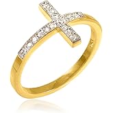 10k Gold CZ Sideways Cross Ring