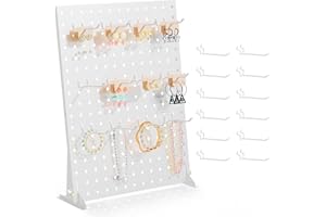 Urban Deco Portable & Adjustable Peg Board Display Stand | 17x13 Inch with 12 Hooks | Small Pegboard Quick-Setup, Metal Jewelry Organizer for Retail Stores, Craft Shows & Vendor Events (1-Pack, White)