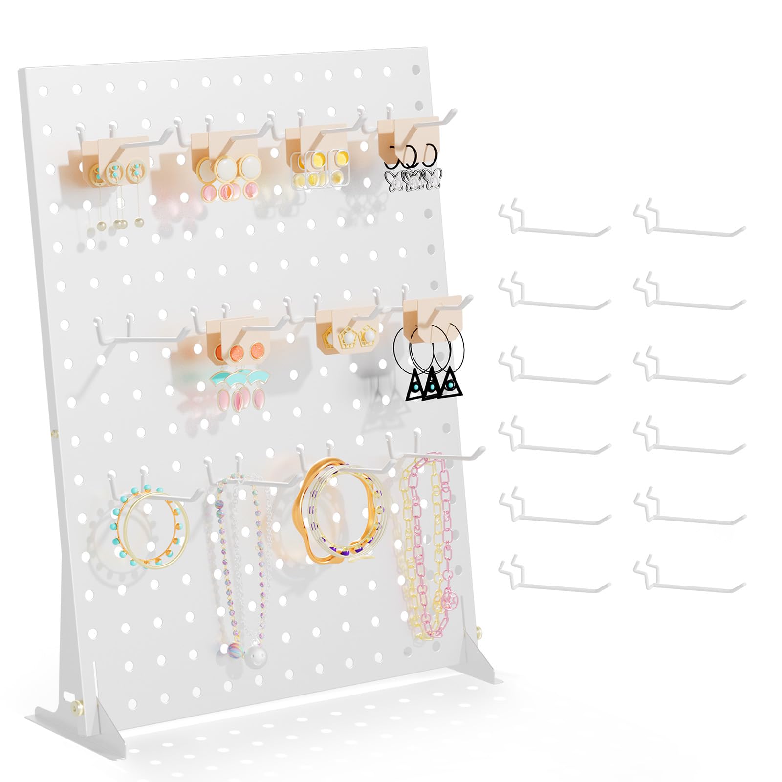 Photo 1 of **PARTS ONLY** Urban Deco Portable & Adjustable Peg Board Display Stand | 17x13 Inch with 12 Hooks | Small Pegboard Quick-Setup, Metal Jewelry Organizer for Retail Stores, Craft Shows & Vendor Events (1-Pack, White)
