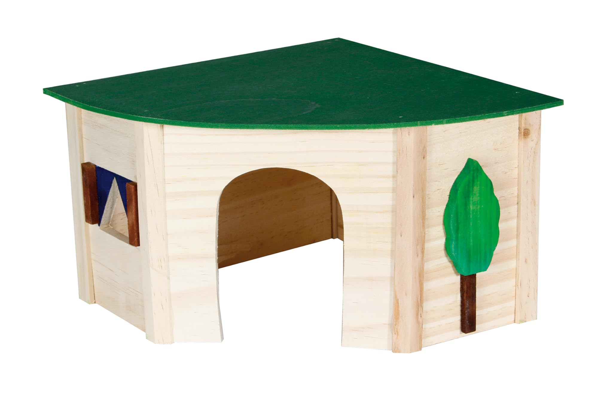 Karlie Cornerhouse Rabbit House, 24 x 34 x 16 cm, Wooden, Green, Scandinavian, Fully Assembled, Angular Shape Ideal for Corners