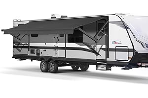 RVeaves Black Electric Power RV Awning Frame and Fabric Assemblies Full Set for RV,5th Wheel,Travel Trailers,Toy Haulers,and Motorhome RV Trailer Awning for Home or Camper (18Feet, Black Solid)