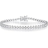 MDFUN Tennis Bracelet for Women, White Gold Plated with Bezel Clear 3mm Round Cut Cubic Zirconias, 7.0 Inches Length