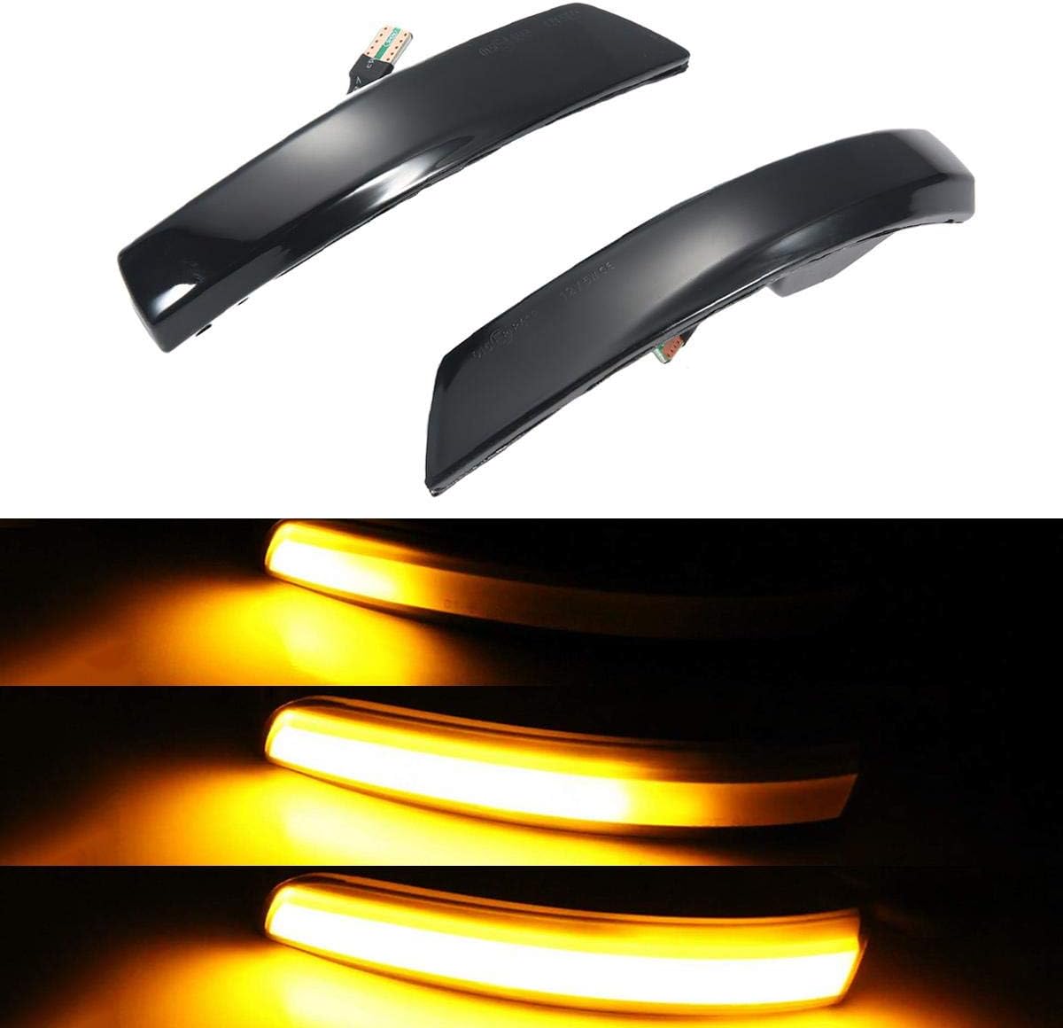 Smoked Lens Dynamic Sequential Blink Led, Side Mirror Turn Signal Light Strip Assembly for Ford Focus 2008-2016 (Not 2013), Ford Focus mk2 mk3, Ford Mondeo mk4 (1pair)- Flowing Water Design