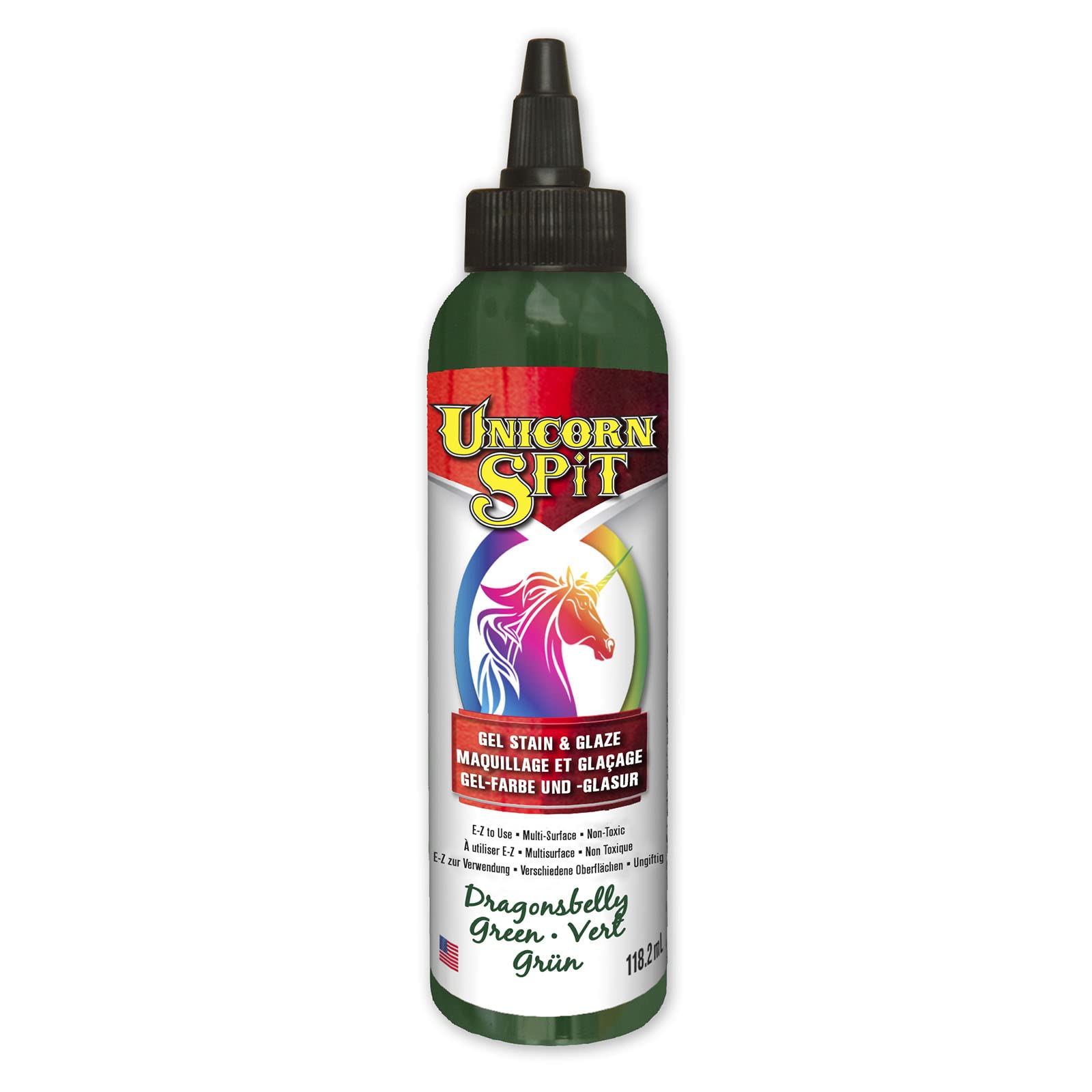 UNICORN SPiT Gel, Stain, Paint & Glaze 118ml 14 Colours + 6 Sparkling (Green), Dragon's Belly