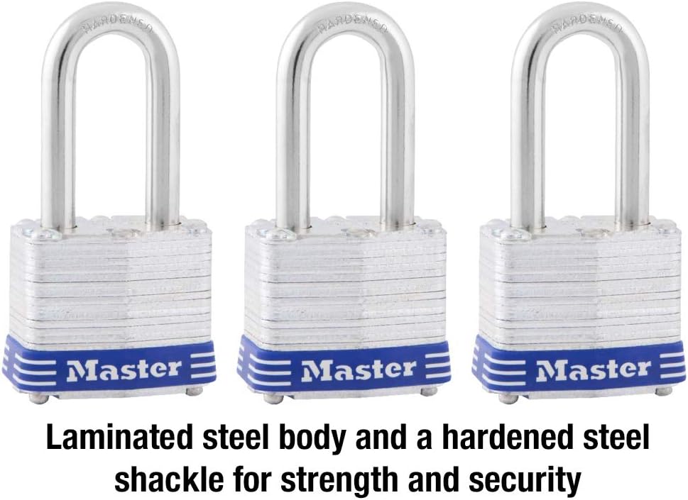 Master Lock 3TRILF Laminated Steel Padlock with Key, 3 Pack, 3 Count - Set Of Locks With Same Key - 