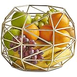 VonShef Large Gold Geo Fruit Bowl for Kitchen Countertops, Stainless Steel Wire Frame Basket, FDA Approved For Food Use, 10 x 8 Inches