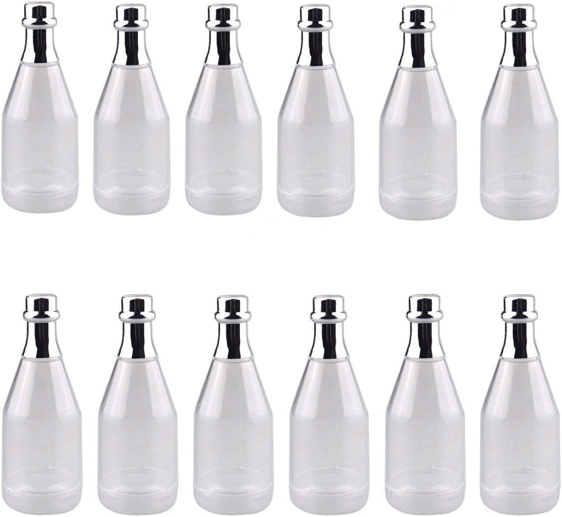 CrazyStorey Clear Champagne Bottle, Plastic Wine Bottle Style Candy Box for Wedding Party DIY Decor-12pcs