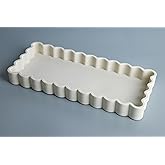 Vixdonos Wavy Edge Decorative Tray,Rectangular Concrete Tray for Coffee Table Decor,13.8X5.9X1.5 Inches(Beige)