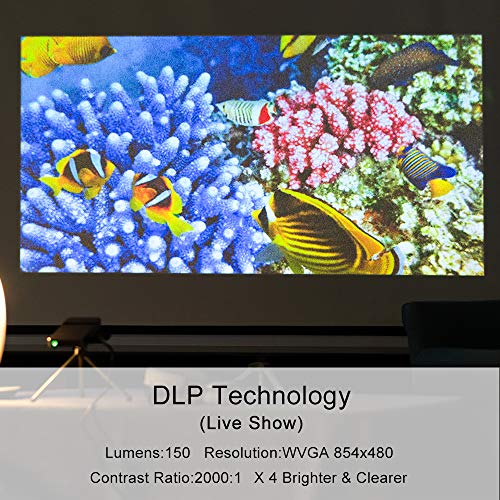 iCODIS G2 Mini Projector, DLP Supports Full HD 1080P, 150 ANSI Lumens Pico Video Projector, Auto Keystone Correction, Portable Size & 120" Display, 20,000 Hours LED for Multimedia Home Theater