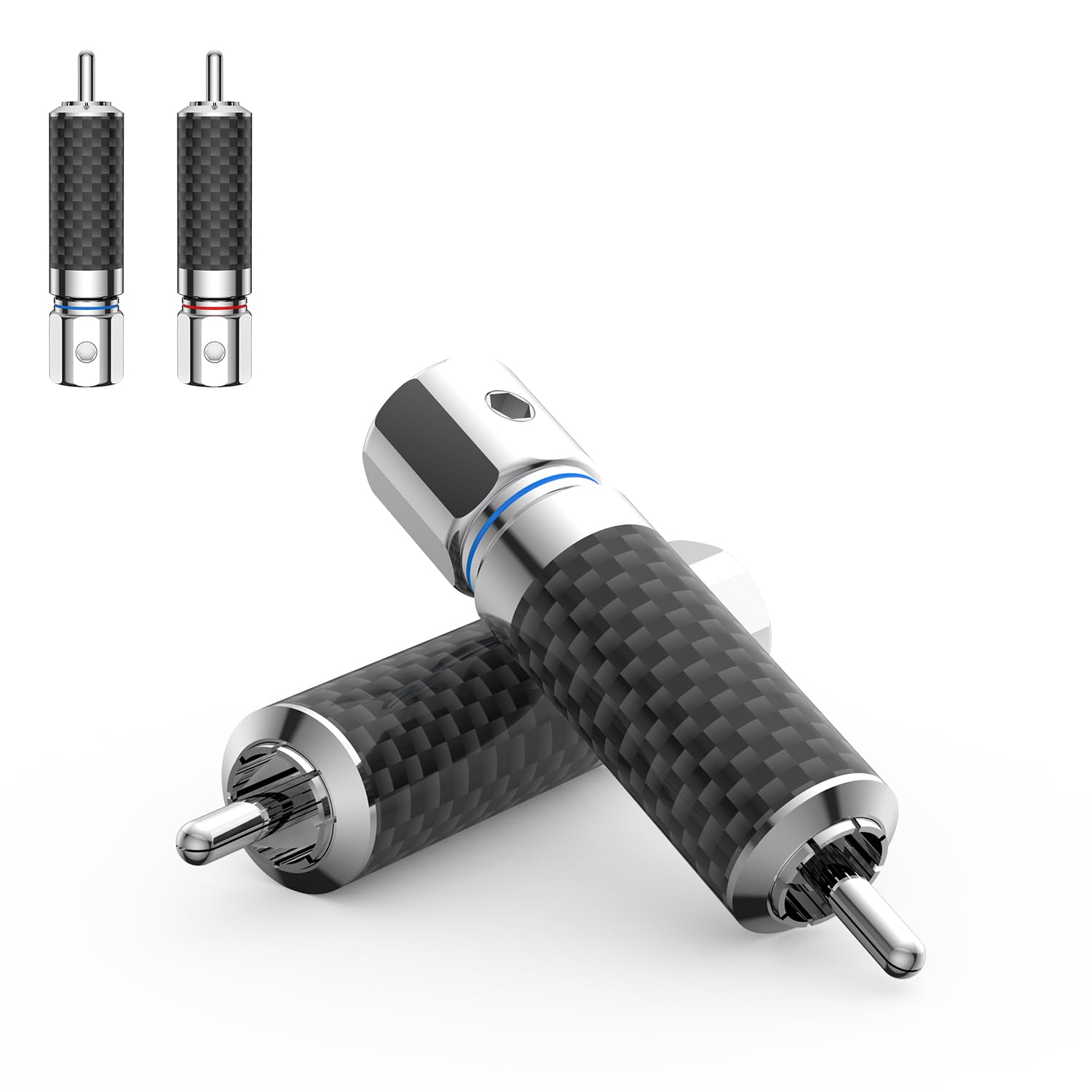 Tertullus 4 Pcs Hifi Rca Plug Carbon Fiber rhodium plated Rca Jack Cable Connector Adapter Audiophile Locking RCA Connector solderless