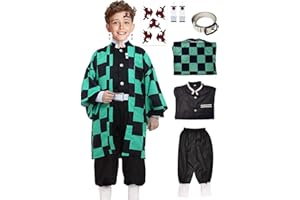 UQJE Kids Kamado Tanjir Cosplay Costumes Anime Tanjir Cosplay Outfit Halloween Kimono Set