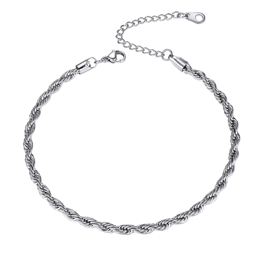 GoldChic Twister Rope Chain Ankle Bracelet, Stainless Steel Anklets for Women, 3mm