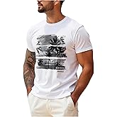 OYOANGLE Men's Graphic Tee Palm Tree Print Short Sleeve Tee Shirts Summer Beach Hawaiian T Shirt