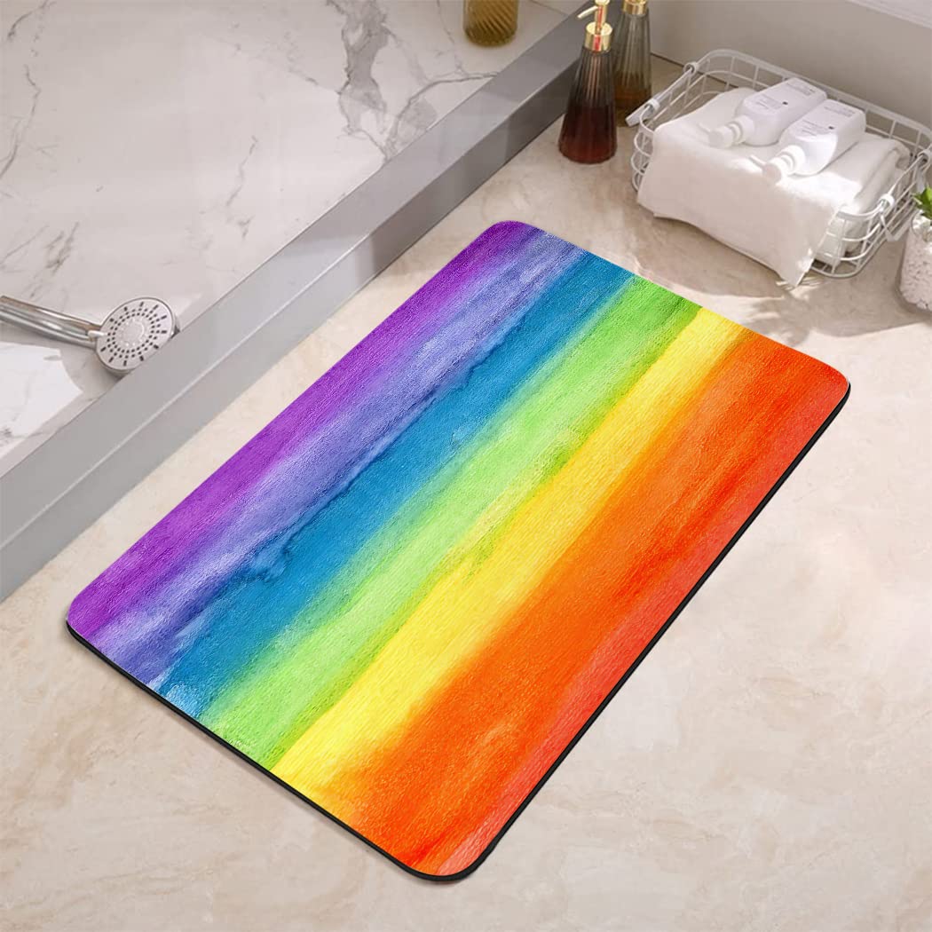 YISUMEI Bathroom Mat, Non-Slip Super Absorption Bath Carpet with Rubber Backing, Fit Under Bathroom Doormat Floor Rugs for Shower Buthtub,17"x24",Rainbow Gradient