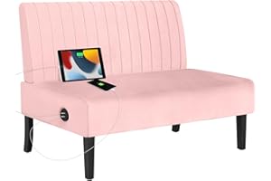 STHOUYN Mini Small Comfy Couch Armless Loveseat Sofa for Bedroom with USB Port, Velvet Small Couches for Small Spaces Living Room, Apartment Office Dorm (Pink)