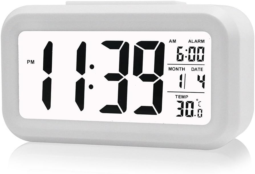 Digital Alarm Clock Date Temperature Display Desk Clock Snooze Led Travel Alarm Clock White