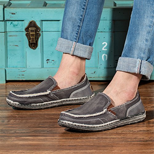 Mens Canvas Shoes Vintage Breathable Slip on Loafers Outdoor Walking (9.5 D(M) US, Gray)