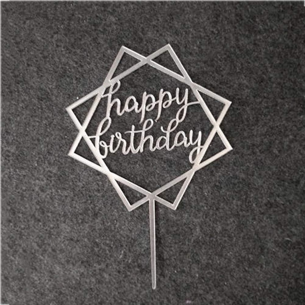 MMD Square Cake Topper Birthday Party Decoration Food Sign Black Gold Silver Birthday Cake Bunting (Color : Silver)