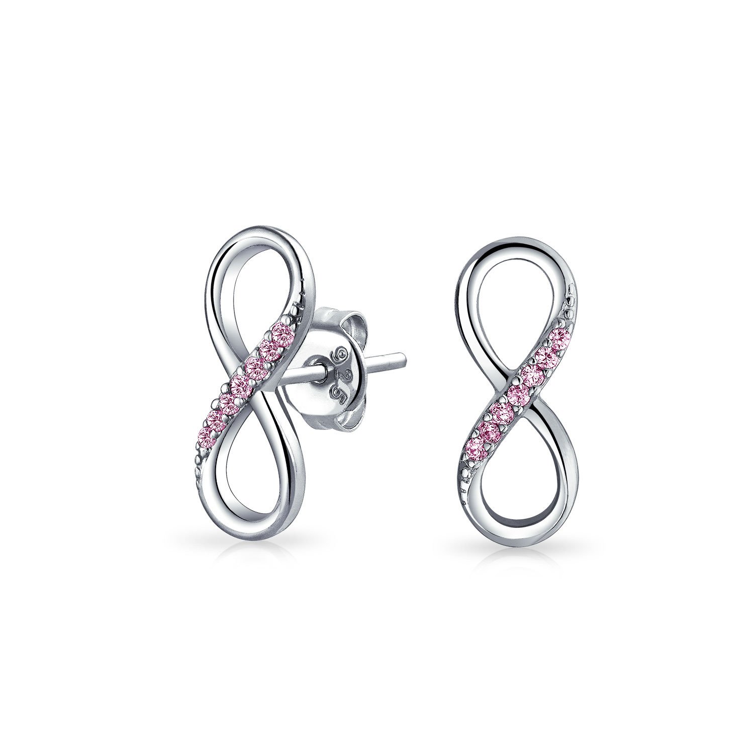 Classic Cubic Zirconia Eternity Pink CZ Accent Pave Romantic Love Knot Symbol Eternity Infinity Stud Earrings For Women Teens Girlfriend .925 Sterling Silver — image 1