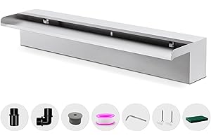 Waterfall Pool Fountain LONGRUNNEW 304 Stainless Steel 23.6" Rectangular Waterfall Spillway, Water Fall Fountain with Pipe Connector for Garden Outdoor, Swimming Pools, Fountains, Pond and Spa